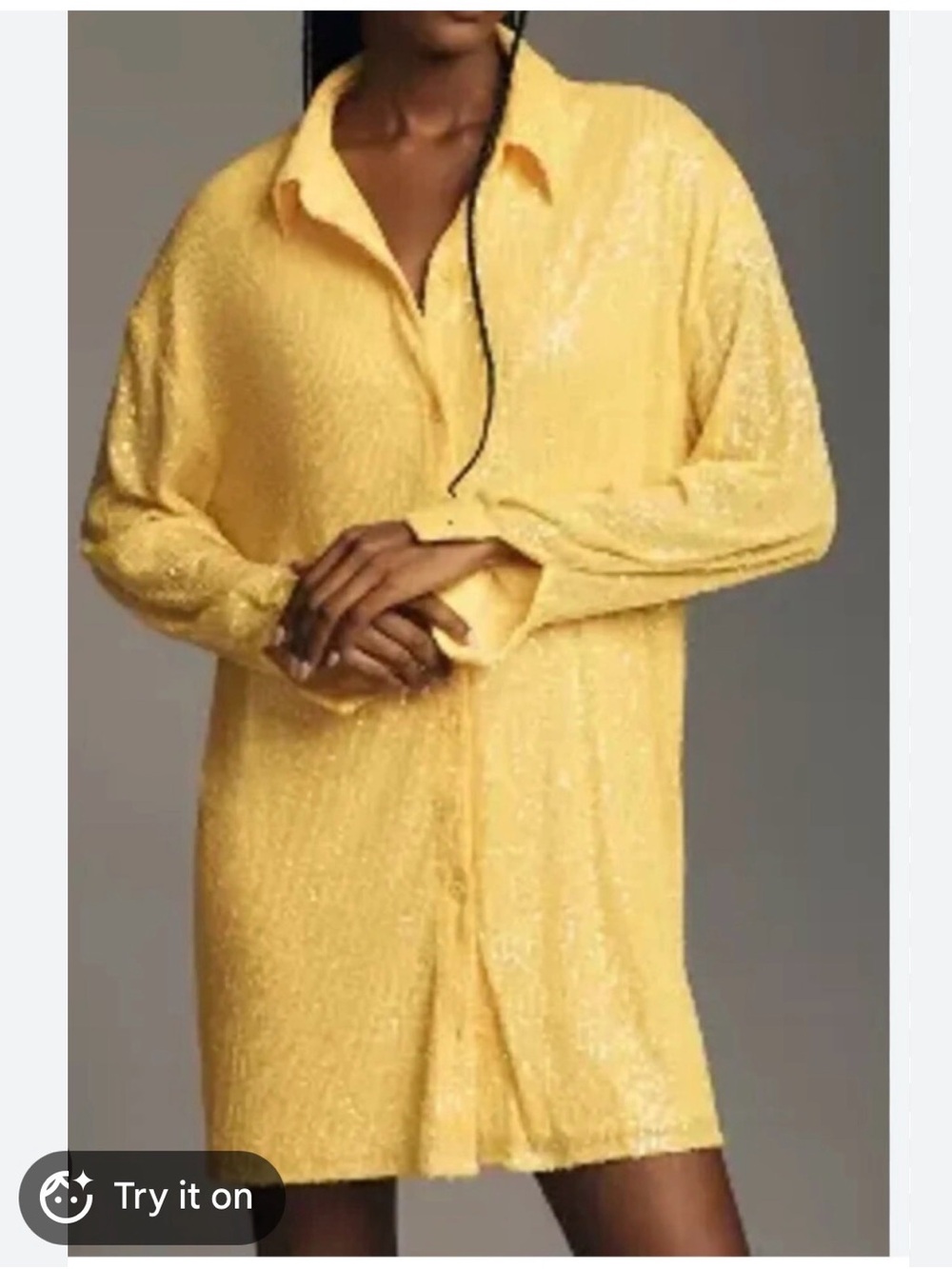 Yellow Sequin Shirt Dress
